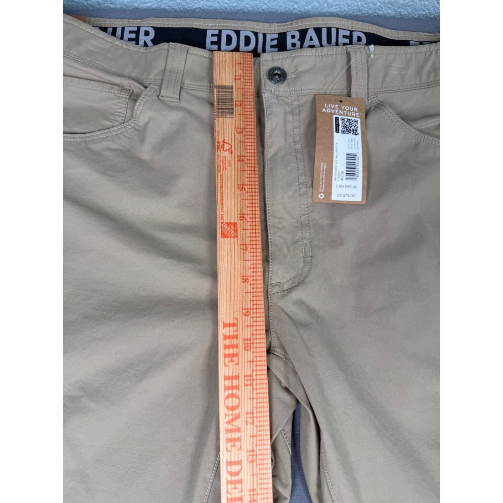 Eddie Bauer Voyager Flex Slim Fit Slim Leg 40x36 Khaki Tan Twill Pant 5 Pkt NWT - Picture 8 of 13